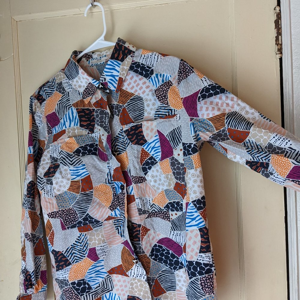 African Print Button Up Women's L